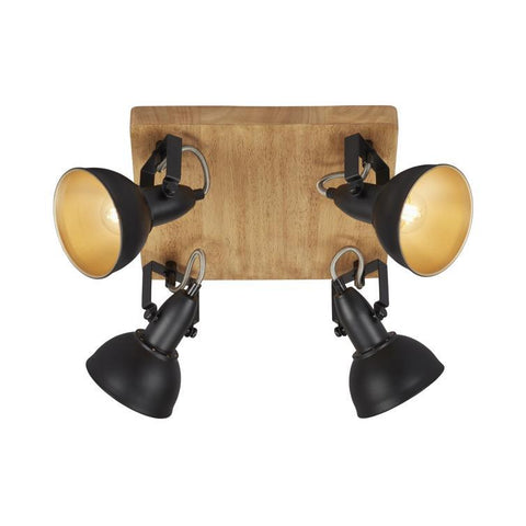 spotleuchte 4xe14 schwarz-gold mit holz